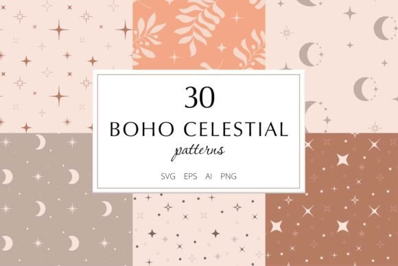Celestial Stars Moon Vector Patterns - Stylish Graphics for Modern Design