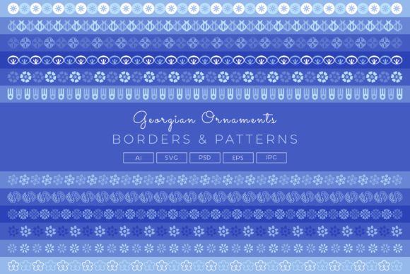 Georgian Borders Patterns in Blue SVG for Graphics and Patterns