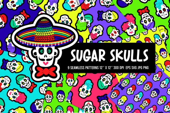 Sugar Skulls Seamless Patterns - Graphics for Creative Projects